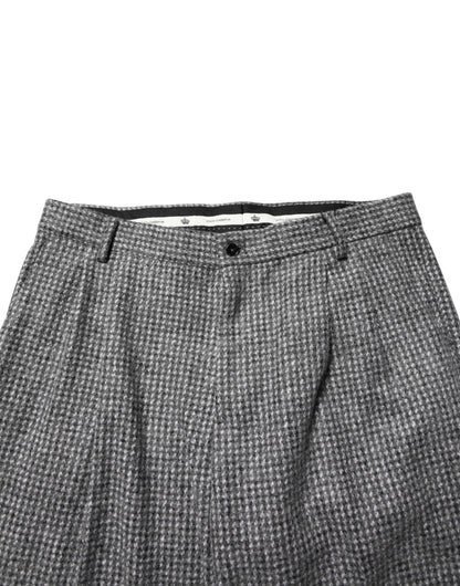 Dolce & Gabbana Men's Straight Regular Fit Nylon Viscose & Alpaca Wool Trousers - Gray Houndstooth