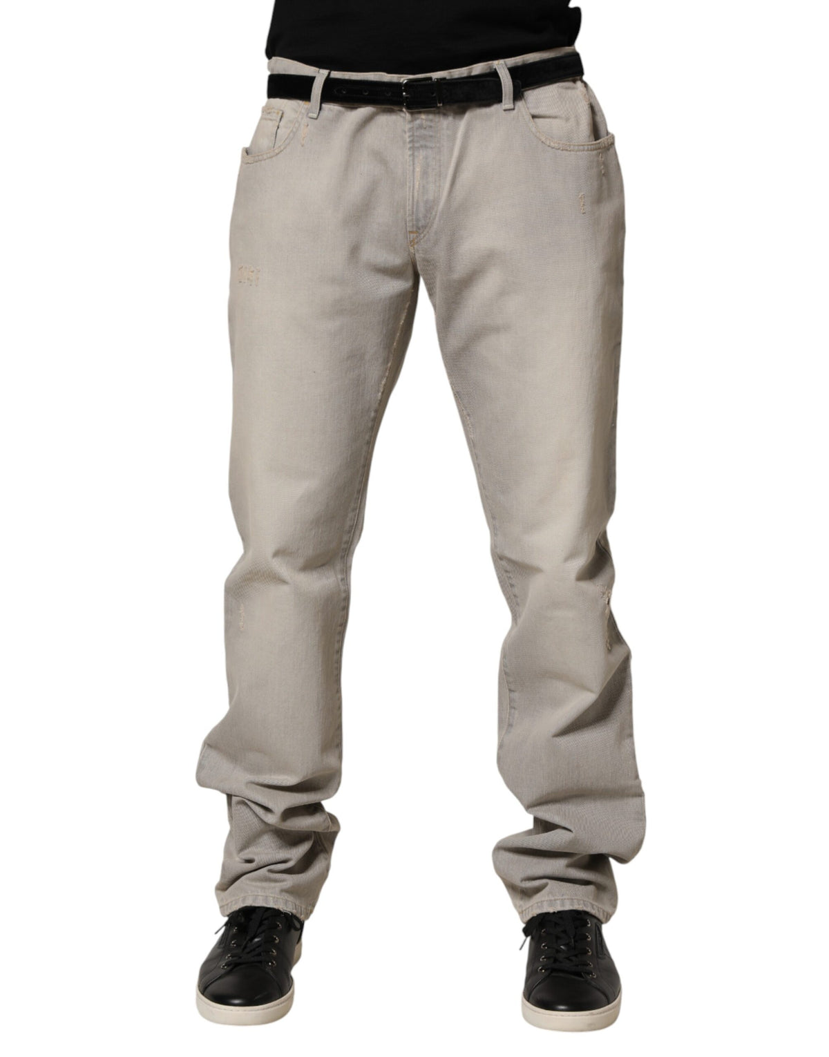 Dolce & Gabbana Men's Straight Leg Regular Fit Denim Cotton Jeans - Gray Light Grey Signature