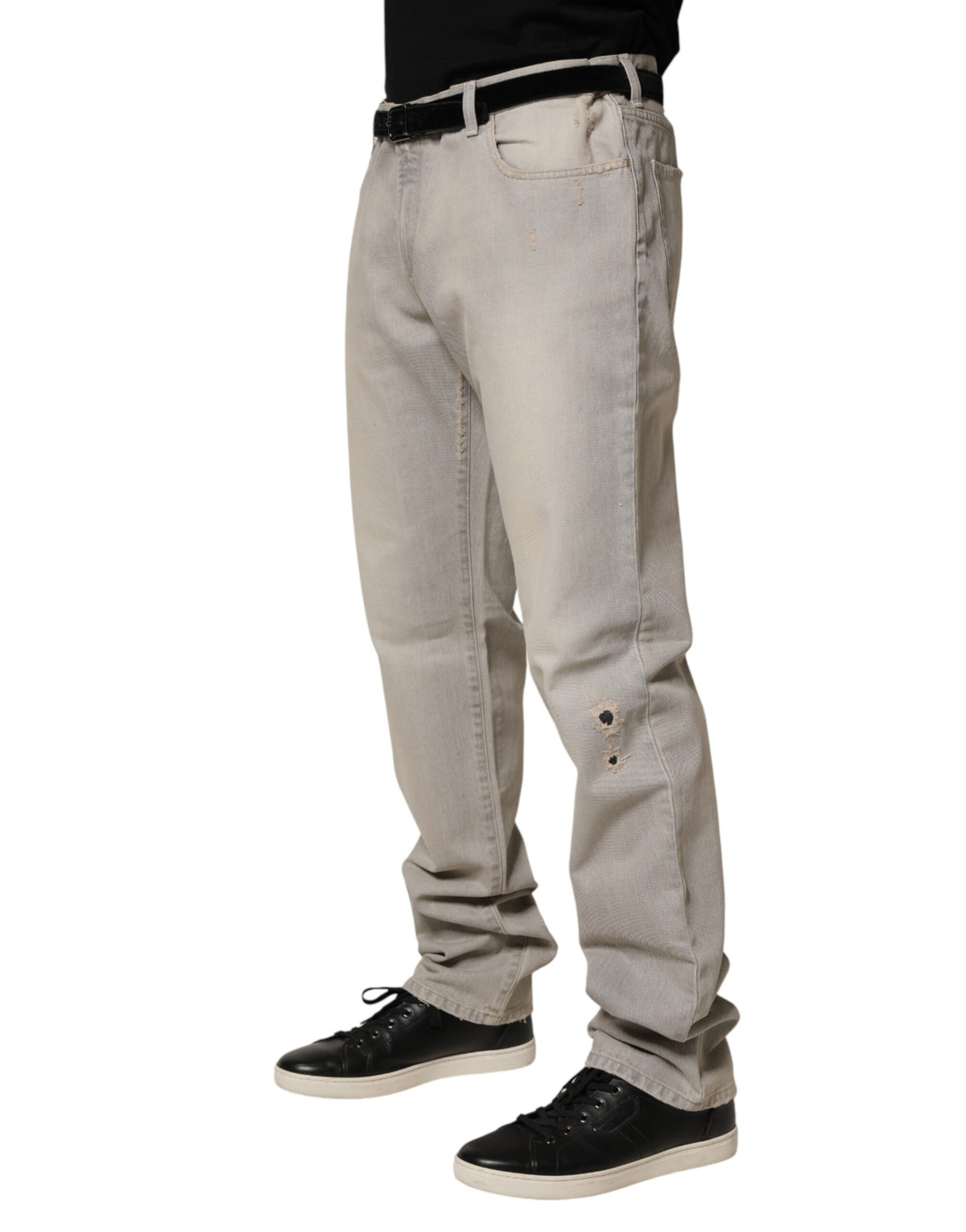 Dolce & Gabbana Men's Straight Leg Regular Fit Denim Cotton Jeans - Gray Light Grey Signature