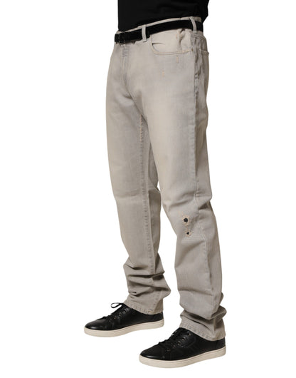 Dolce & Gabbana Men's Straight Leg Regular Fit Denim Cotton Jeans - Gray Light Grey Signature