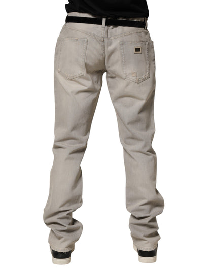 Dolce & Gabbana Men's Straight Leg Regular Fit Denim Cotton Jeans - Gray Light Grey Signature