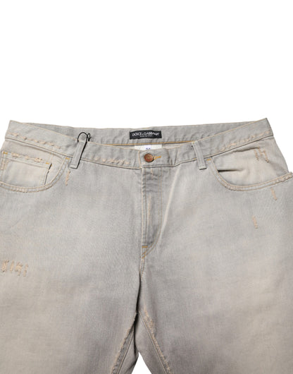 Dolce & Gabbana Men's Straight Leg Regular Fit Denim Cotton Jeans - Gray Light Grey Signature