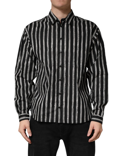 Dolce & Gabbana Crisp Men's Slim Long-Sleeve Cotton Dress Shirt - Black Striped