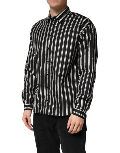 Dolce & Gabbana Crisp Men's Slim Long-Sleeve Cotton Dress Shirt - Black Striped