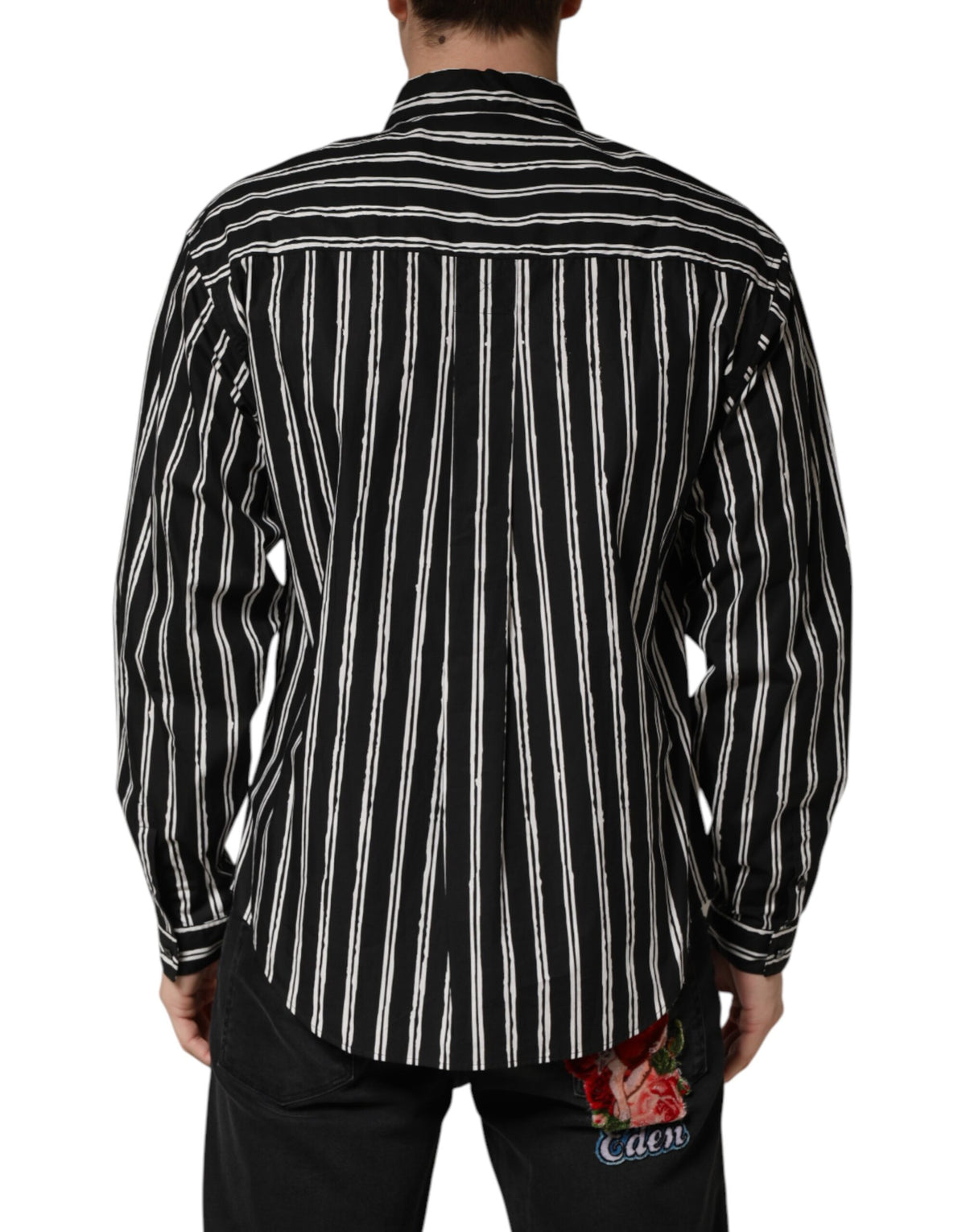 Dolce & Gabbana Crisp Men's Slim Long-Sleeve Cotton Dress Shirt - Black Striped