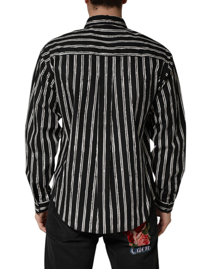 Dolce & Gabbana Crisp Men's Slim Long-Sleeve Cotton Dress Shirt - Black Striped