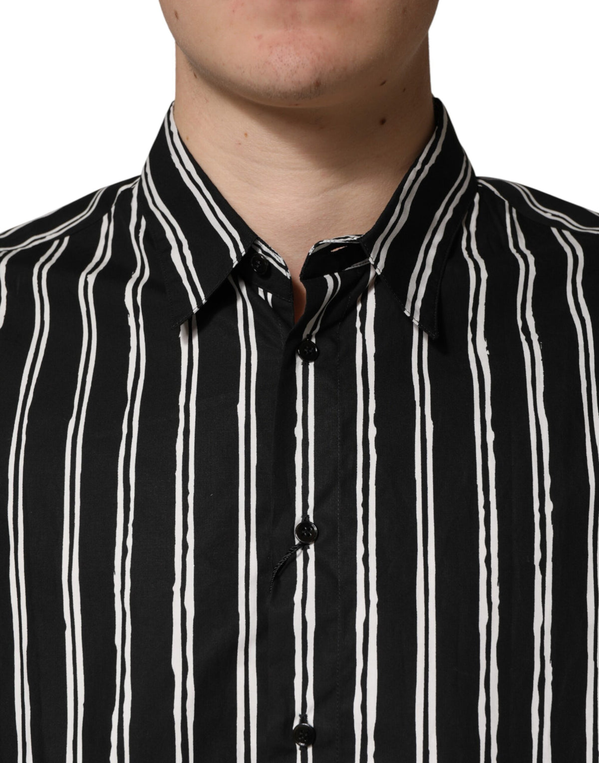 Dolce & Gabbana Crisp Men's Slim Long-Sleeve Cotton Dress Shirt - Black Striped