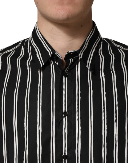 Dolce & Gabbana Crisp Men's Slim Long-Sleeve Cotton Dress Shirt - Black Striped