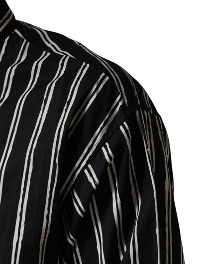 Dolce & Gabbana Crisp Men's Slim Long-Sleeve Cotton Dress Shirt - Black Striped