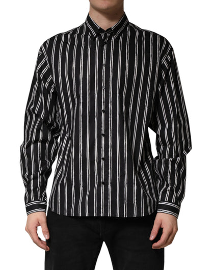 Dolce & Gabbana Crisp Men's Slim Long-Sleeve Cotton Dress Shirt - Black Striped