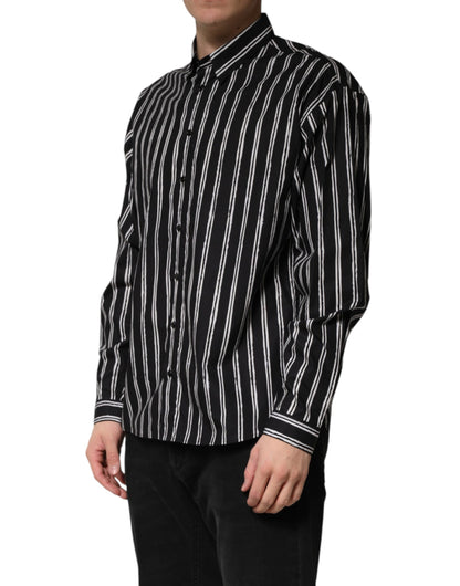 Dolce & Gabbana Crisp Men's Slim Long-Sleeve Cotton Dress Shirt - Black Striped