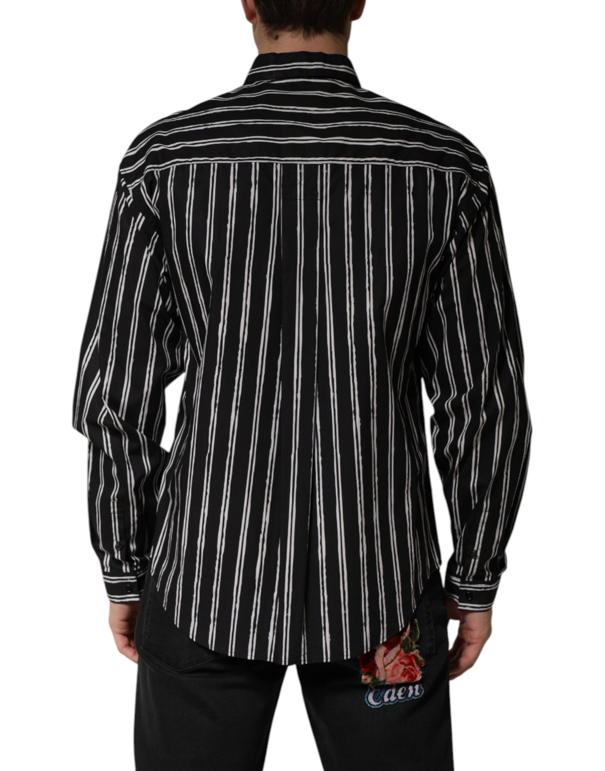 Dolce & Gabbana Crisp Men's Slim Long-Sleeve Cotton Dress Shirt - Black Striped