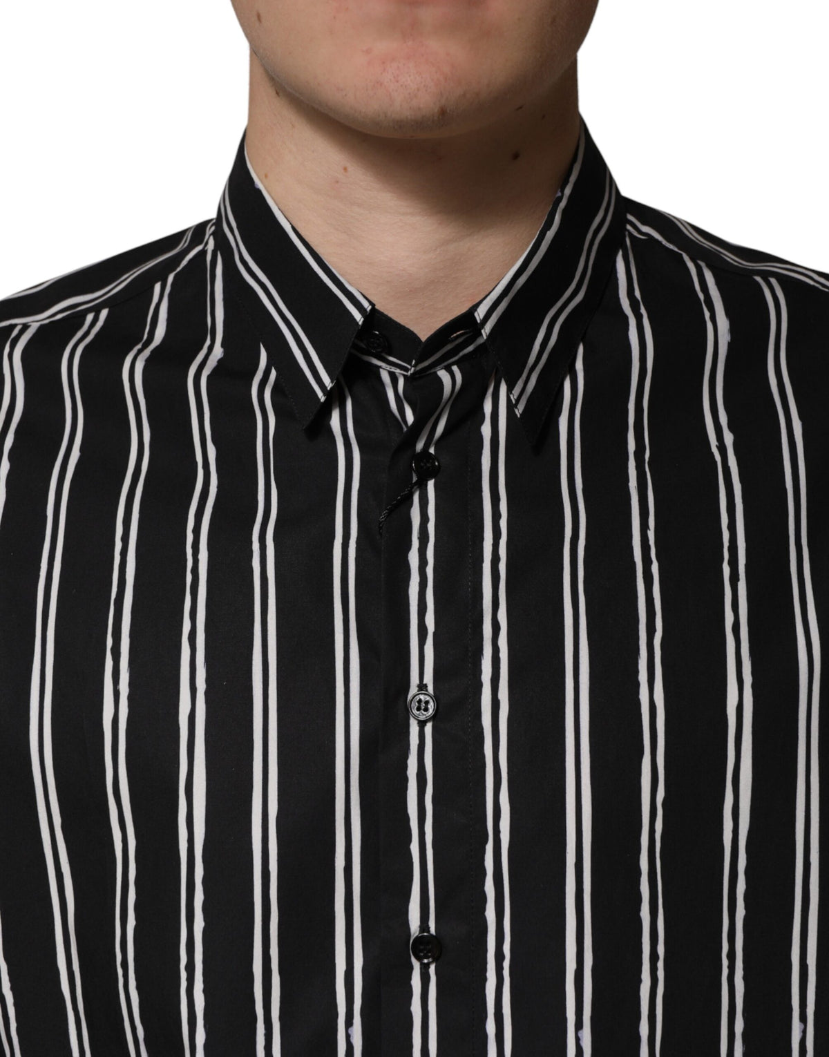 Dolce & Gabbana Crisp Men's Slim Long-Sleeve Cotton Dress Shirt - Black Striped