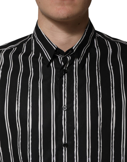 Dolce & Gabbana Crisp Men's Slim Long-Sleeve Cotton Dress Shirt - Black Striped