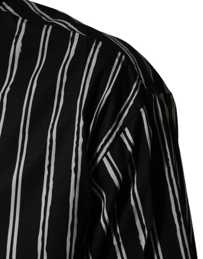 Dolce & Gabbana Crisp Men's Slim Long-Sleeve Cotton Dress Shirt - Black Striped