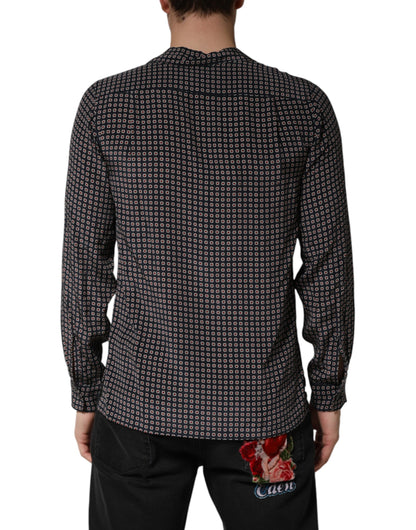 Dolce & Gabbana Crisp Men's Slim Long-Sleeve Silk T-Shirt - Black Patterned