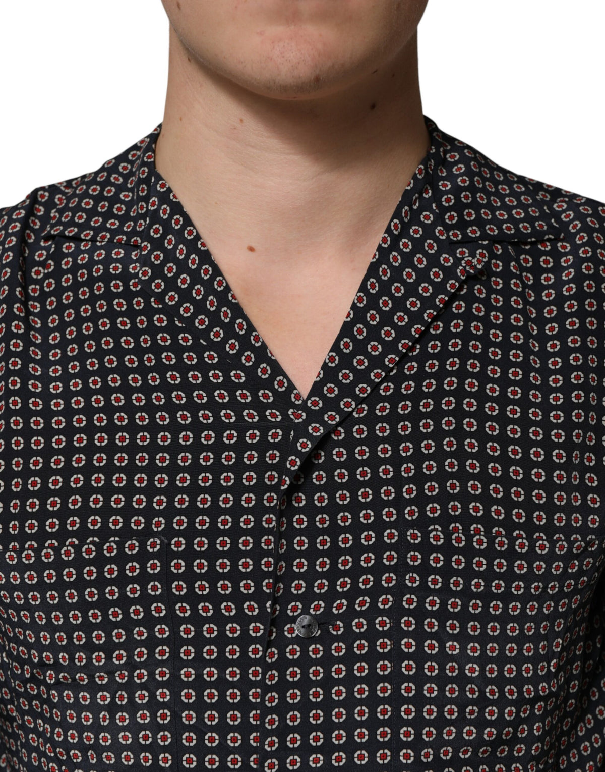 Dolce & Gabbana Crisp Men's Slim Long-Sleeve Silk T-Shirt - Black Patterned