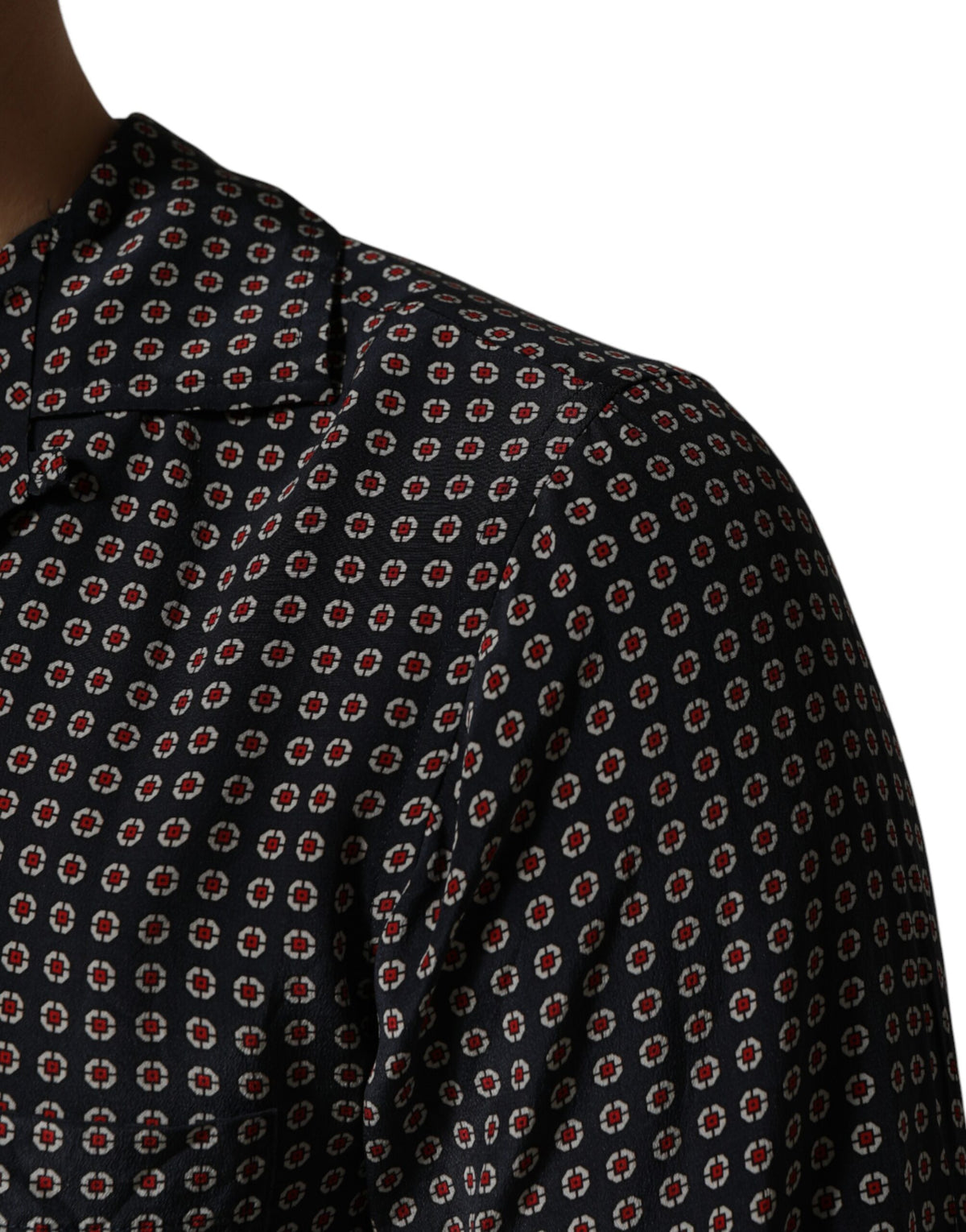 Dolce & Gabbana Crisp Men's Slim Long-Sleeve Silk T-Shirt - Black Patterned