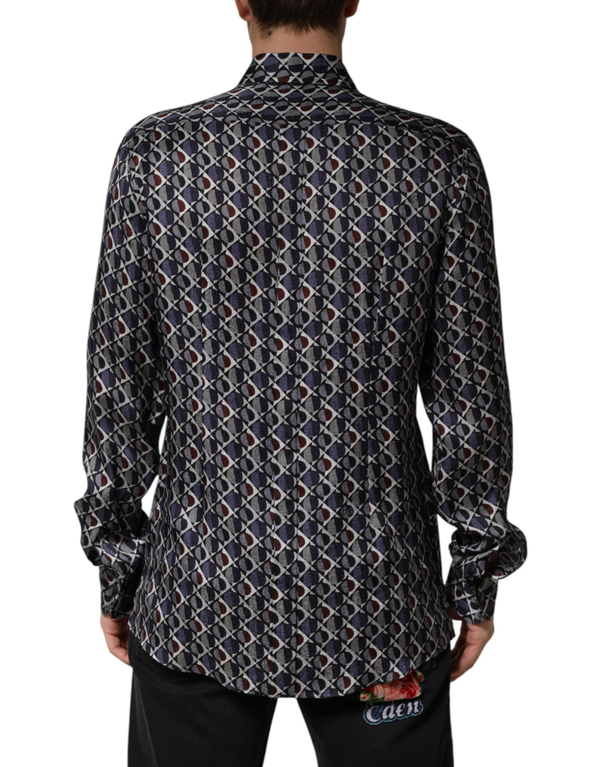 Dolce & Gabbana 501 Crisp Men's Slim Long-Sleeve Silk Dress Shirt - Gold Multicolor Patterned