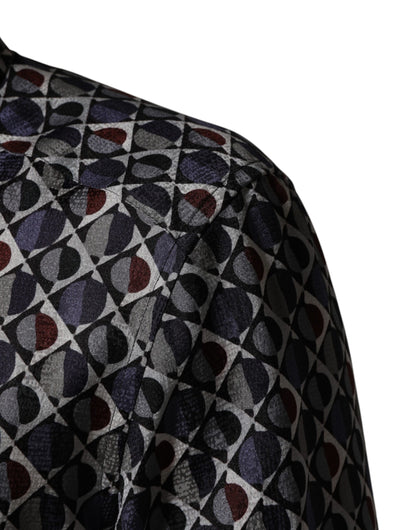 Dolce & Gabbana 501 Crisp Men's Slim Long-Sleeve Silk Dress Shirt - Gold Multicolor Patterned