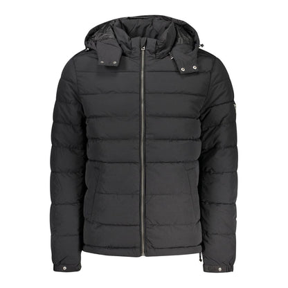Hooded Overcoat by Guess Jeans for men in polyamide cotton black & white features an satoral silhouette, showcasing a sophisticated hooded neckline and satoral pockets & hooded for a premium, timeless look.