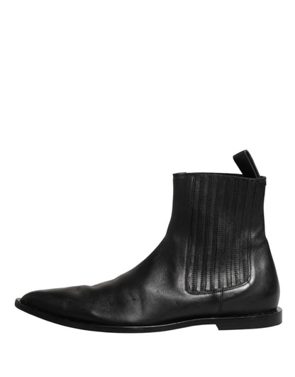 Dolce & Gabbana Men's Leather Ankle Chelsea Short Boots - Black