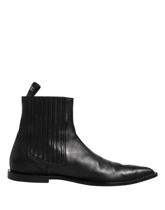 Dolce & Gabbana Men's Leather Ankle Chelsea Short Boots - Black