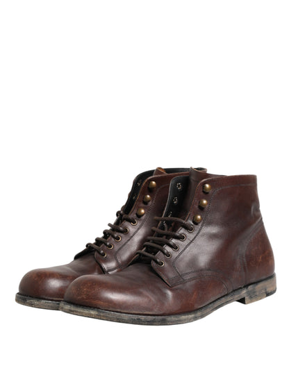 Dolce & Gabbana Men's Leather Lace-Up Ankle Short Boots - Brown