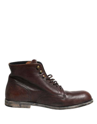 Dolce & Gabbana Men's Leather Lace-Up Ankle Short Boots - Brown