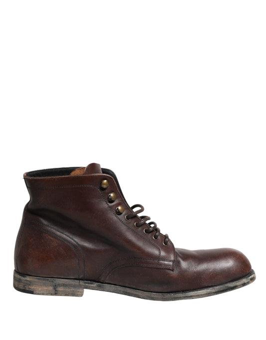 Dolce & Gabbana Men's Leather Lace-Up Ankle Short Boots - Brown