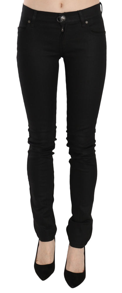 PLEIN SUD Women's Skinny Mid Rise Stretch Denim Cotton & Nylon Jeans - Black