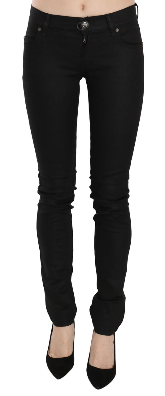 PLEIN SUD Women's Skinny Mid Rise Stretch Denim Cotton & Nylon Jeans - Black