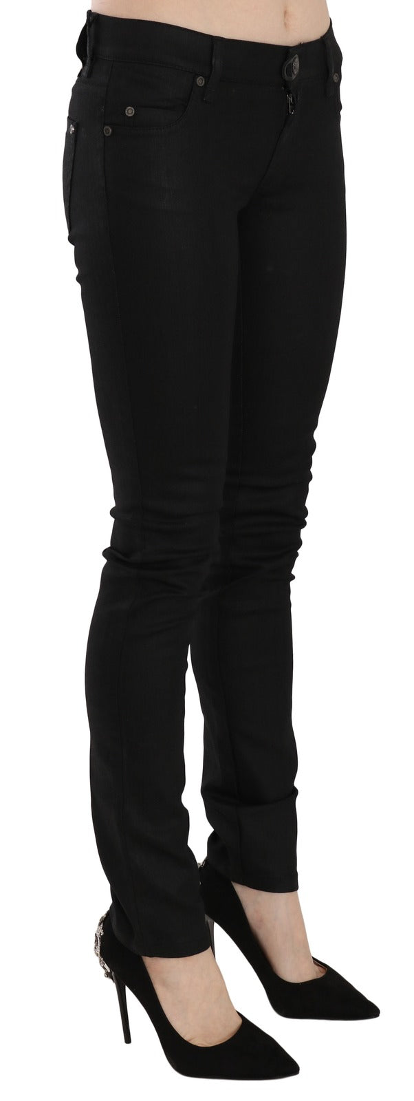 PLEIN SUD Women's Skinny Mid Rise Stretch Denim Cotton & Nylon Jeans - Black