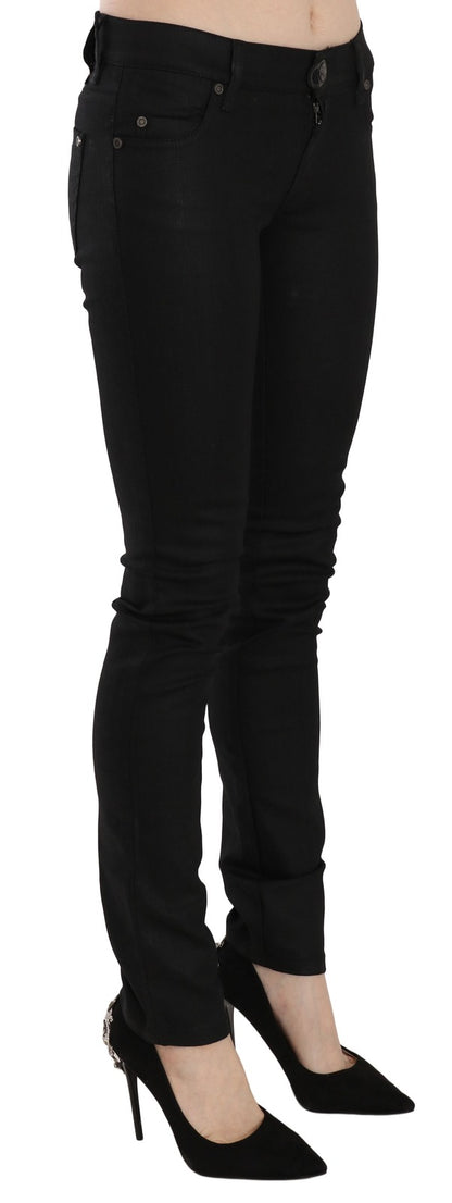 PLEIN SUD Women's Skinny Mid Rise Stretch Denim Cotton & Nylon Jeans - Black