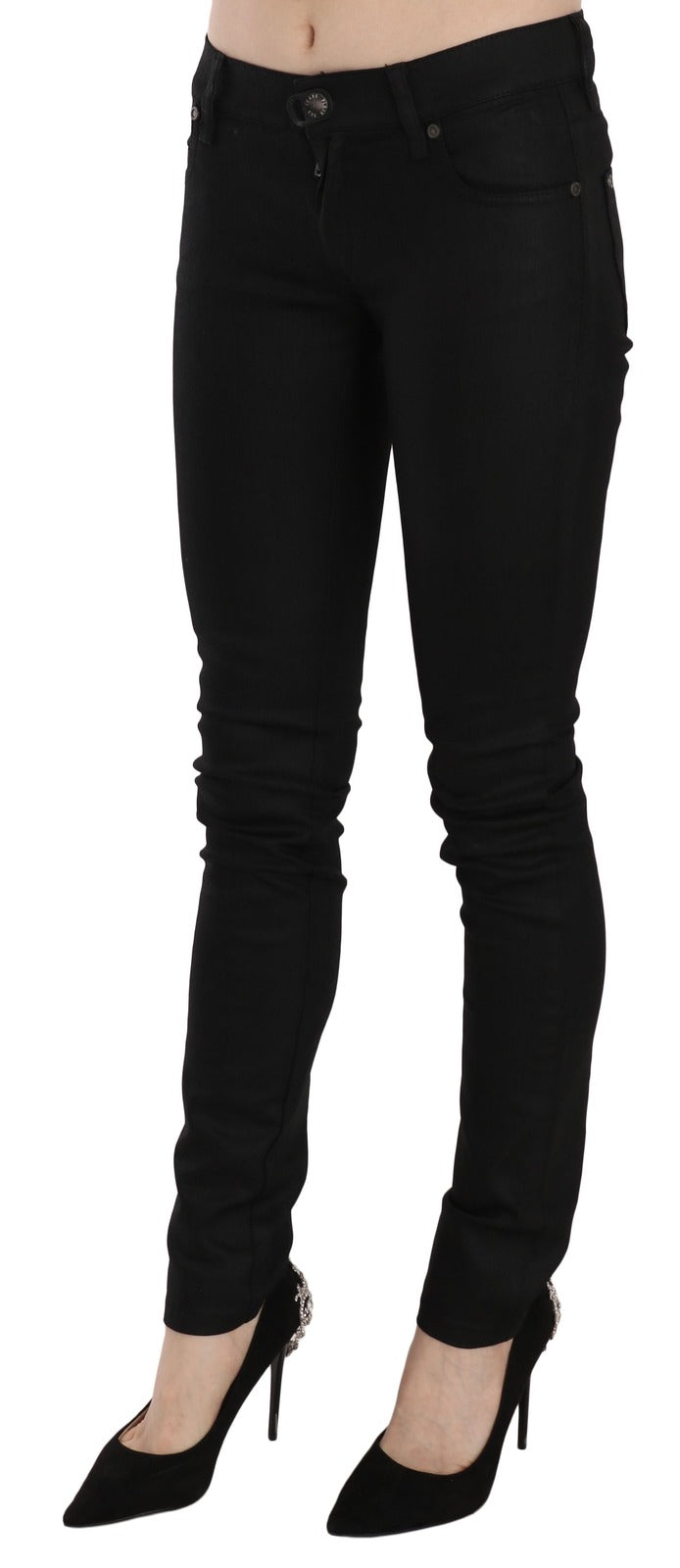 PLEIN SUD Women's Skinny Mid Rise Stretch Denim Cotton & Nylon Jeans - Black
