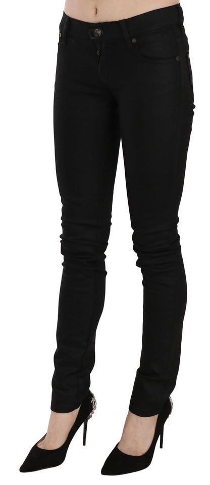 PLEIN SUD Women's Skinny Mid Rise Stretch Denim Cotton & Nylon Jeans - Black