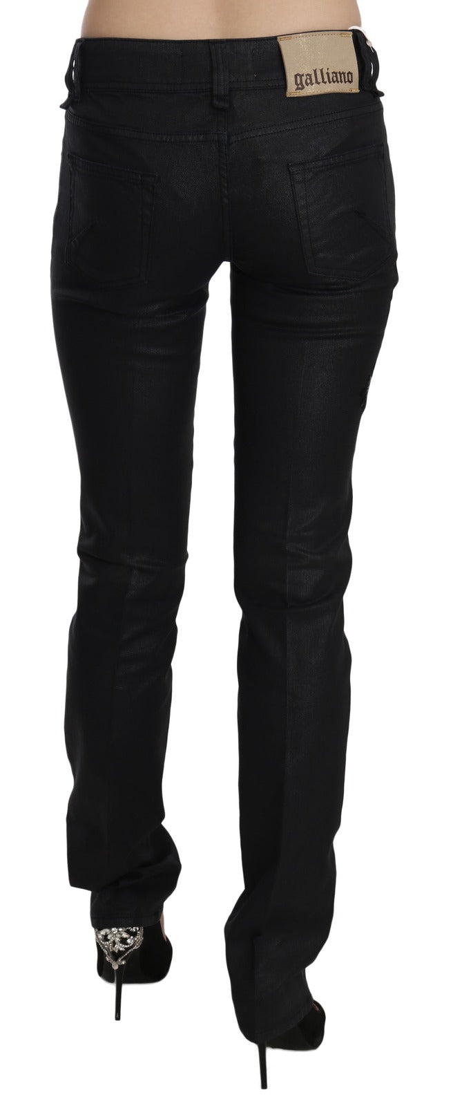 John Galliano Women's Skinny Mid Rise Stretch Denim Cotton Jeans - Black Floral