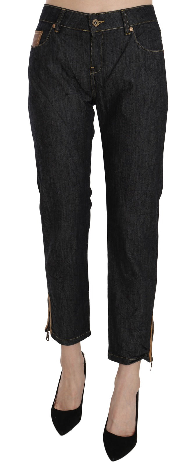 PLEIN SUD Women's Straight Cropped High Rise Stretch Denim Cotton Jeans - Blue