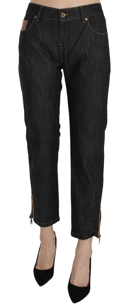 PLEIN SUD Women's Straight Cropped High Rise Stretch Denim Cotton Jeans - Blue