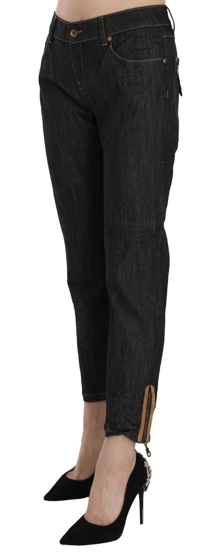 PLEIN SUD Women's Straight Cropped High Rise Stretch Denim Cotton Jeans - Blue