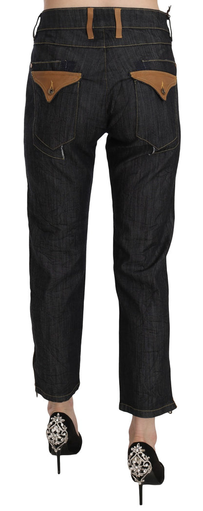PLEIN SUD Women's Straight Cropped High Rise Stretch Denim Cotton Jeans - Blue