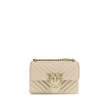 PINKO Love Birds Bos Taurus Calf Leather Mini 2-in-1 Shoulder & Crossbody Quilted Bag - Beige Gold Monogram