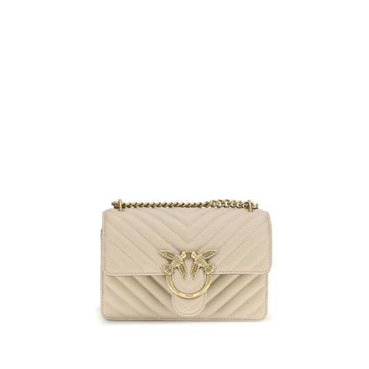 PINKO Love Birds Bos Taurus Calf Leather Mini 2-in-1 Shoulder & Crossbody Quilted Bag - Beige Gold Monogram