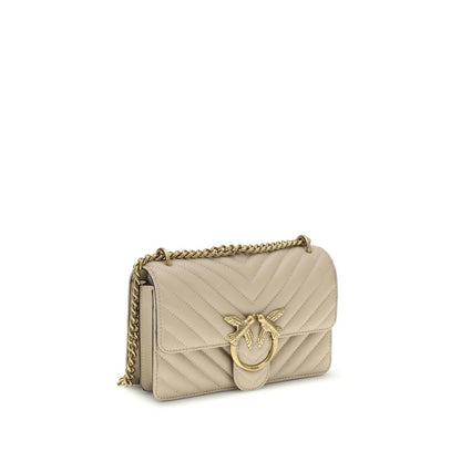 PINKO Love Birds Bos Taurus Calf Leather Mini 2-in-1 Shoulder & Crossbody Quilted Bag - Beige Gold Monogram