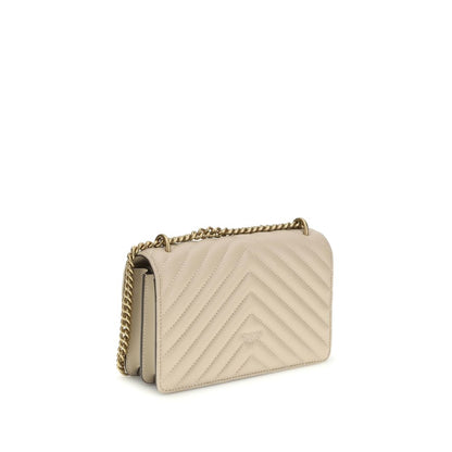 PINKO Love Birds Bos Taurus Calf Leather Mini 2-in-1 Shoulder & Crossbody Quilted Bag - Beige Gold Monogram