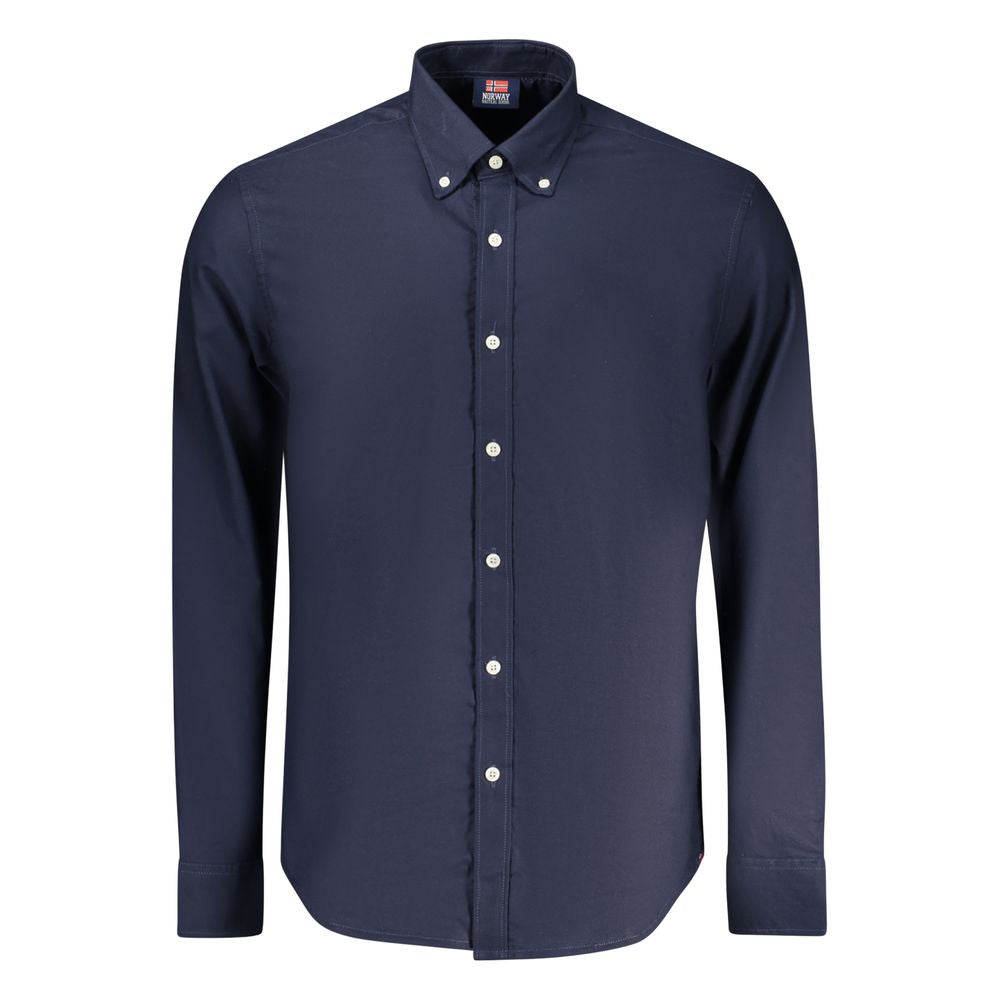 Dress Shirt by Norway 1963 for men in cotton blue & signature presents a discerning silhouette, showcasing a sophisticated button-down-collar neckline and long-sleeve for a truly discerning finish.