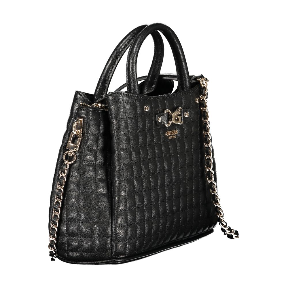Tote Handbag by Guess Jeans for women in polyurethane black features a ornamental silhouette, showcasing a secure snap & zipper, ample built-in-compartments, external-pockets & internal-pockets, and ornamental shoulder-strap, handle, adjustable-strap & detachable-strap for a sophisticated look.