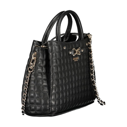 Tote Handbag by Guess Jeans for women in polyurethane black features a ornamental silhouette, showcasing a secure snap & zipper, ample built-in-compartments, external-pockets & internal-pockets, and ornamental shoulder-strap, handle, adjustable-strap & detachable-strap for a sophisticated look.