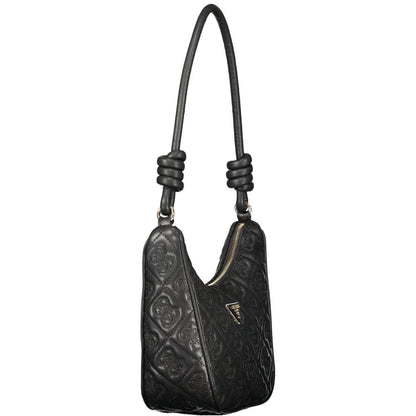 Handbag by Guess Jeans for women in polyurethane black features an refined silhouette, showcasing a secure zipper, ample internal-pockets & cardholder, and versatile handle for a sophisticated refined aesthetic.