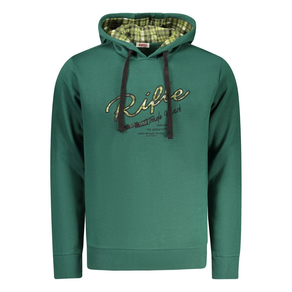 Hooded Sweatshirt Hoodie by Rifle for men in cotton polyester green features an dramatic silhouette, showcasing a sophisticated hooded neckline and dramatic for a refined, modern aesthetic.